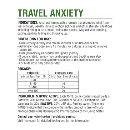 HomeoPet Travel Anxiety, Calming Relief for Dogs, Cats, and Other Small Animals, 15 Milliliters