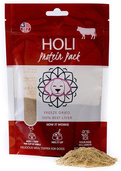 HOLI Freeze Dried Dog Food Topper - 3 Pack 2oz/Bag (Beef Liver, Lamb Liver, Rabbit) Mix in Flavor Enhancer, 100% All Natural