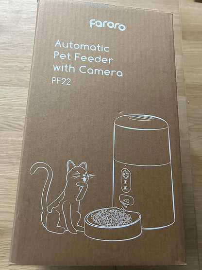 Faroro Automatic Cat Feeder with Camera, 3MP HD Video with Night Vision, 2.4G WiFi Cat Feeder with APP Control, 2-Way Audio, Low Food Sensor, Motion Alerts for Cats and Dogs