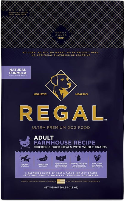Adult Farmhouse Recipe (Chicken and Duck) All Natural, Slow Cooked Whole Grain Dry Dog Food for All Breeds and Sizes of Adult Dog - Made in The USA, 26 LB Bag