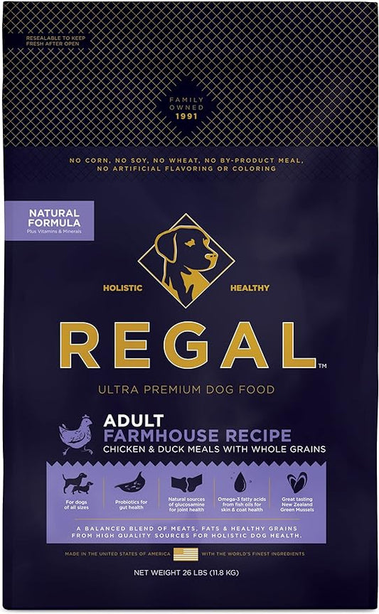 Adult Farmhouse Recipe (Chicken and Duck) All Natural, Slow Cooked Whole Grain Dry Dog Food for All Breeds and Sizes of Adult Dog - Made in The USA, 26 LB Bag