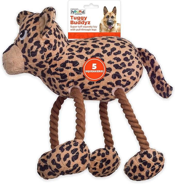Outward Hound Tuggy Buddyz Leopard Squeaky Rope Dog Toy
