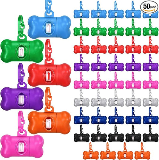Zhehao 50 Pcs Dog Poop Trash Bag Holder Dispenser Dog Poop Waste Bag Holder Plastic Dog Waste Bag for Leash with Hook and Leak Proof PET Waste Bags for Walking Hiking Camping (Bone)