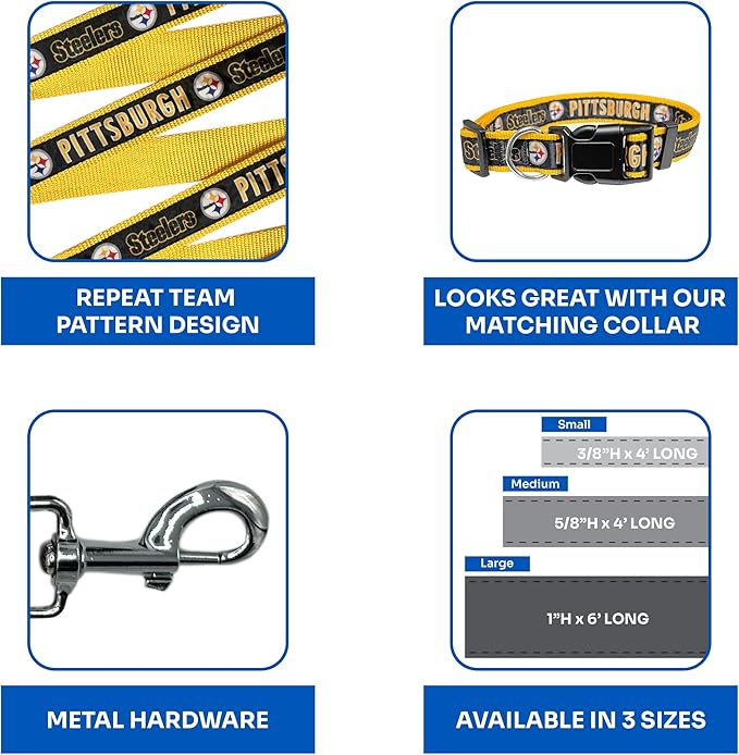 NFL PET Leash Pittsburgh Steelers Dog Leash, Small Football Team Leash for Dogs & Cats. A Shiny & Colorful Cat Leash & Dog Leash Licensed by The NFL