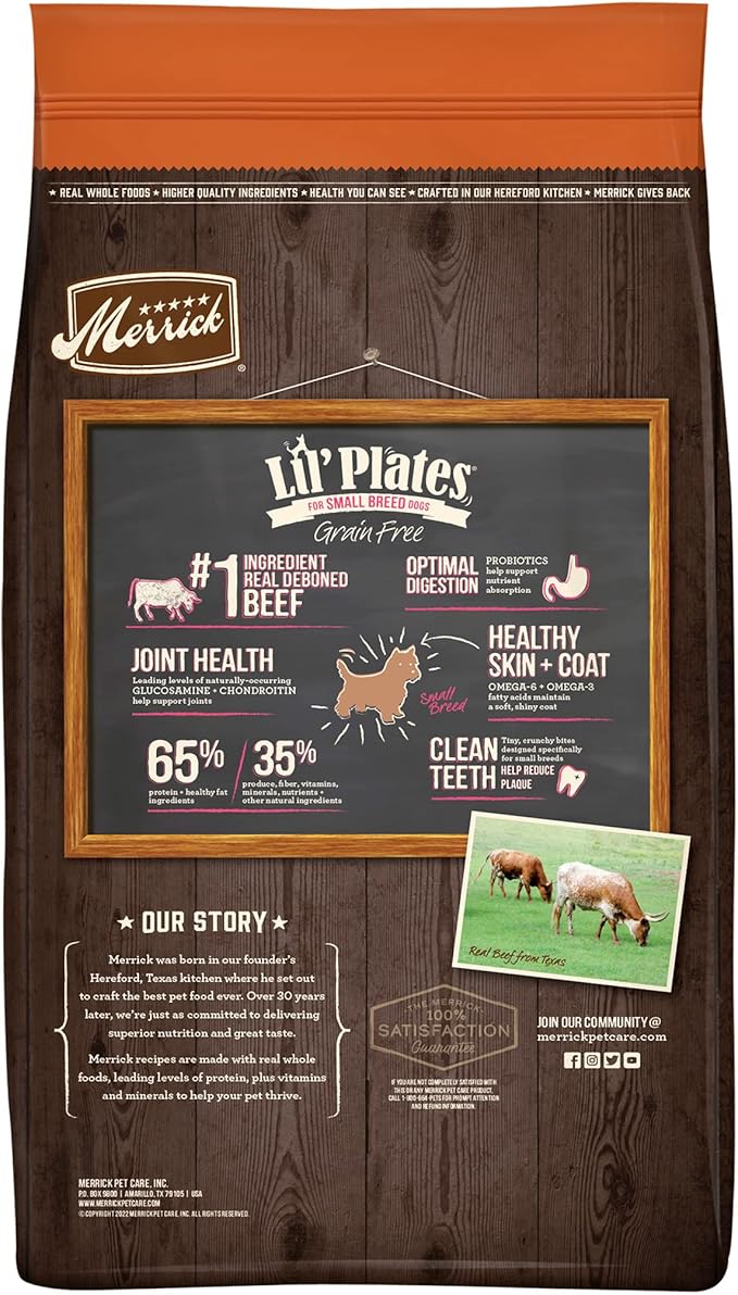 Merrick Lil’ Plates Premium Grain Free Dry Dog Food For Small Dogs, Real Texas Beef And Sweet Potato Kibble - 4.0 lb. Bag