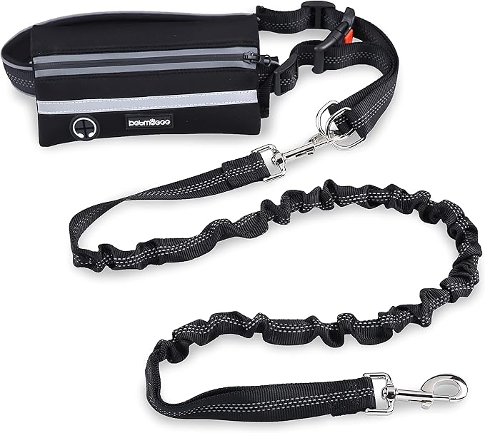 Hands Free Dog Leash with Zipper Pouch, for Medium and Large Dogs, 4Ft 6 Ft, Waist Leash for Dog, Durable Bungee for Walking, Jogging, and Running Your Dog (Large, 25-120 lbs, Black)