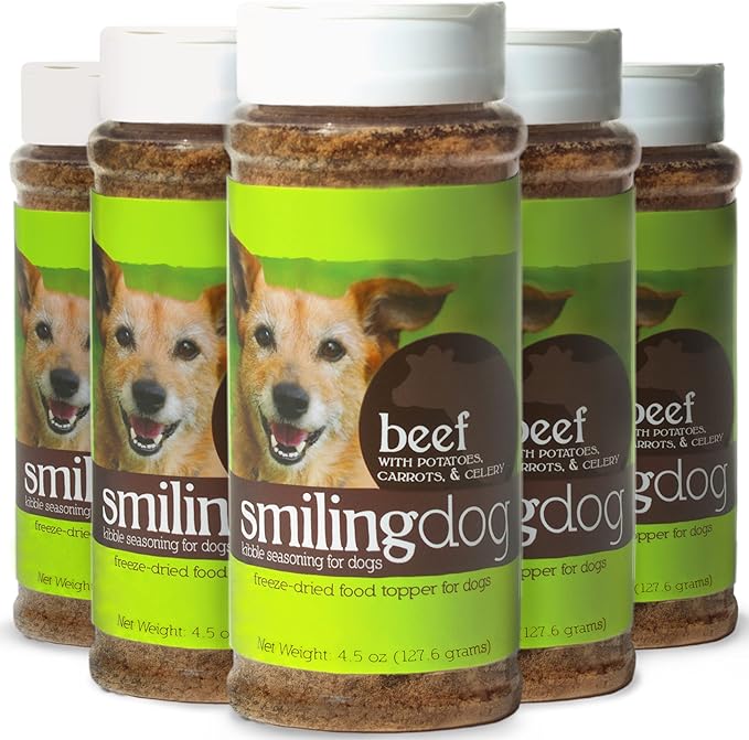 Herbsmith Kibble Seasoning – Freeze Dried Beef - DIY Raw Coated Kibble Mixer – Dog Food Topper for Picky Eaters, 4.5 oz [Bundle x5 Units]