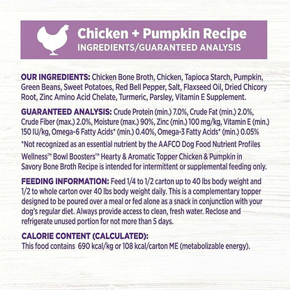 Wellness Bowl Boosters Hearty Toppers, Chicken & Pumpkin Recipe in Savory Bone Broth Dog Food Toppers, 5.5 Ounce Pouch (Pack of 12)
