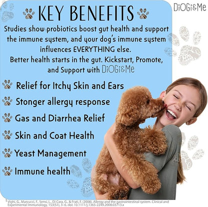 DiOGi and Me Probiotics for Dogs - Digestive Enzymes for Gut Flora, Caprophagia, Diarrhea & Bowel Support - Clinically Studied DE111 - Dog Supplement Soft Chew for Pet Immune System