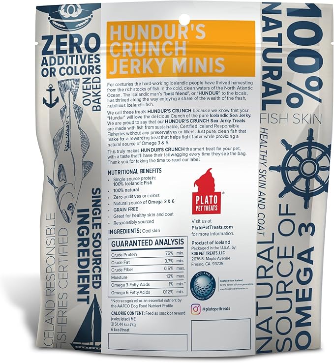 PLATO Hundur's Crunch Jerky Minis 10oz, Natural (859554001397)