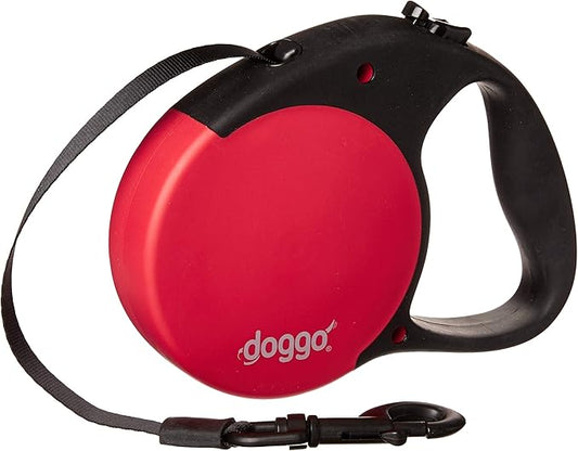 doggo Everyday Retractable Dog Leash, 16' Long Belt, Large for Dogs Up to 110 lbs, Red with Black Soft Grip Handle