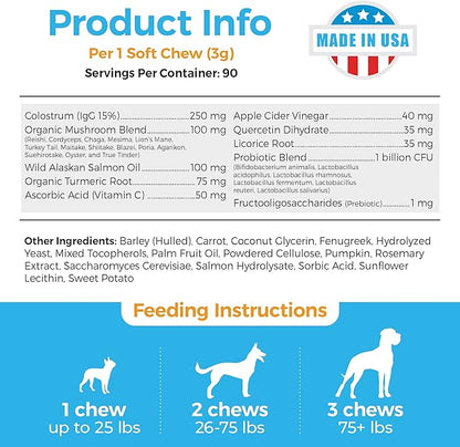 Shed Defender All Natural Allergy Relief & Probiotics Soft Chew Supplements for Dogs - Veterinarian Formulated Anti Itch & Hot Spots Omega 3 Fish Oil, Colostrum - 90 ct.