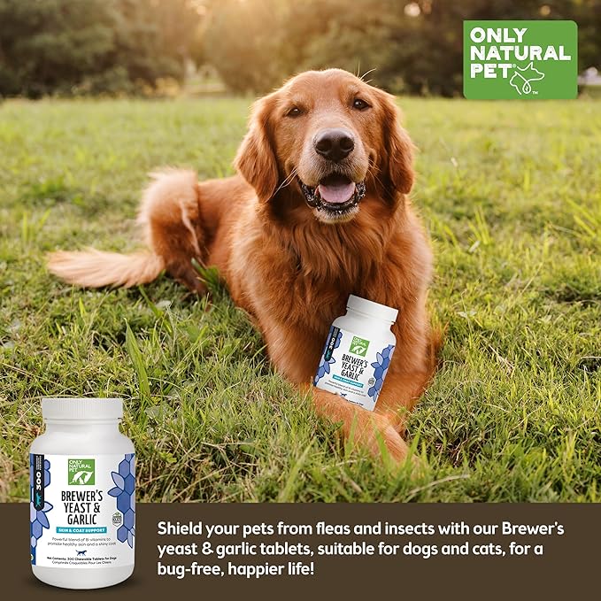Only Natural Pet Brewer's Yeast & Garlic Chewables - All-Natural Flea & Tick Prevention for Dogs - Fortified with B Vitamins - Promotes Healthy Skin & Coat - 300 Count Tablet (3 Pack)