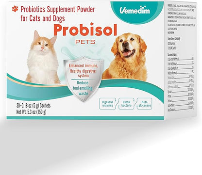 Probisol Pets, Probiotic Powder for Dogs and Cats, Helps Support A Healthy Immune, Digestive System, Decrease Foul-Smelling Waste, Better Digestion/Milk Flavored/ 5.3oz (150g)-30 Packets