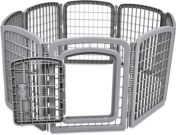 Amazon Basics 8-Panel Octagonal Plastic Pet Pen Fence Enclosure With Gate, 59 x 58 x 28 Inches, Grey