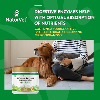 NaturVet – Digestive Enzymes for Dogs - Plus Probiotics & Prebiotics | Helps Support Diet Change & A Healthy Digestive Tract | for Dogs & Cats | 8 oz Powder