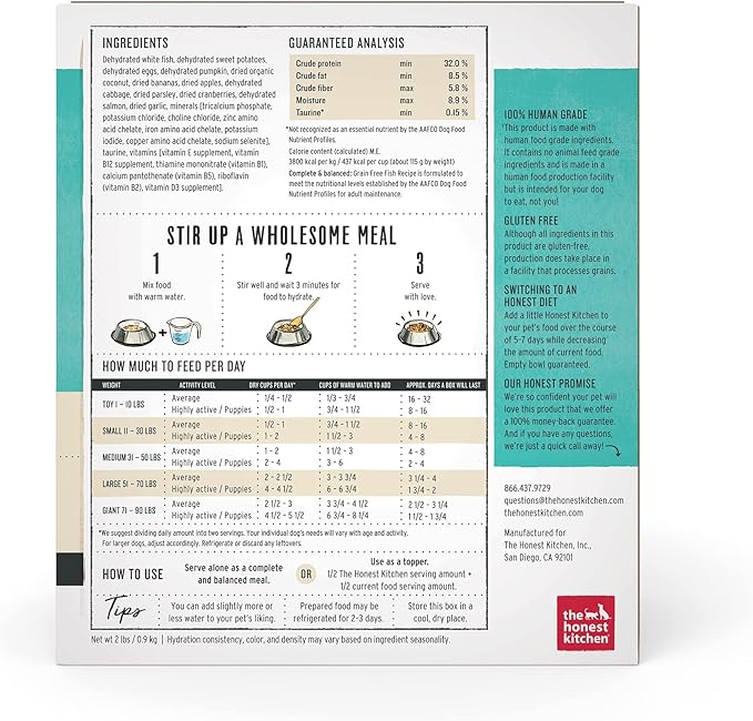 The Honest Kitchen Dehydrated Grain Free Fish Dog Food, 2 lb Box