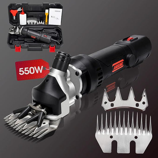 Sheep Shears Electric 550W - Upgraded Professional Sheep Clippers One Blade, 6 Speed Heavy Duty Livestock Haircut for Grooming Sheep Goats Large Dog Thick Coats Animals No Lubricant(Black)