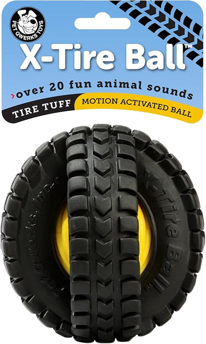 Pet Qwerks X-Tire Ball Dog Toys - Animal Sound Interactive Chew Toy - Medium