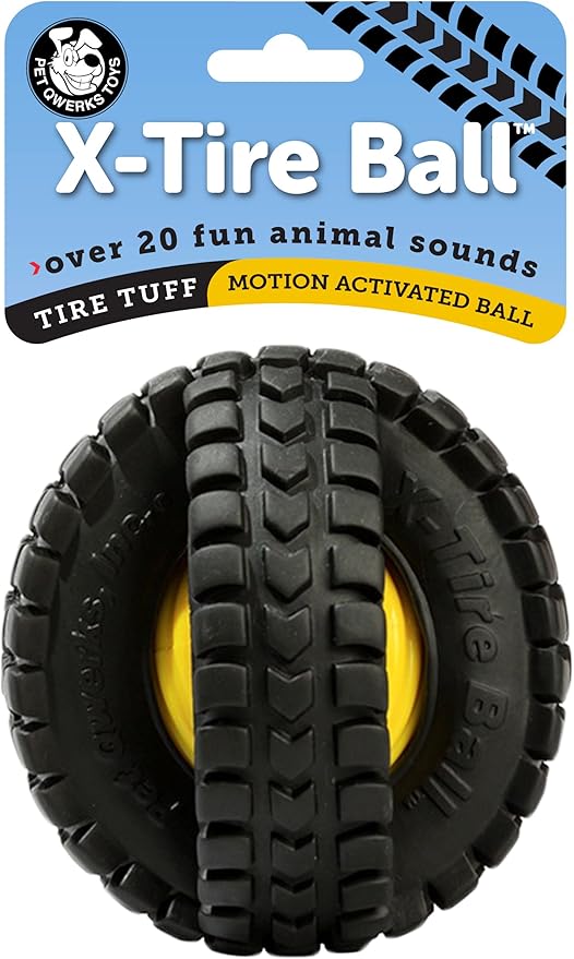 Pet Qwerks X-Tire Ball Dog Toys - Animal Sound Interactive Chew Toy - Medium