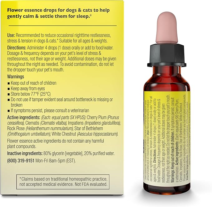 RESCUE Bach PET SLEEP Dropper 10mL, Sleep Aid for Dogs & Cats, No Melatonin, Stress Relief, Calms Anxiousness, Homeopathic, Flower Essence