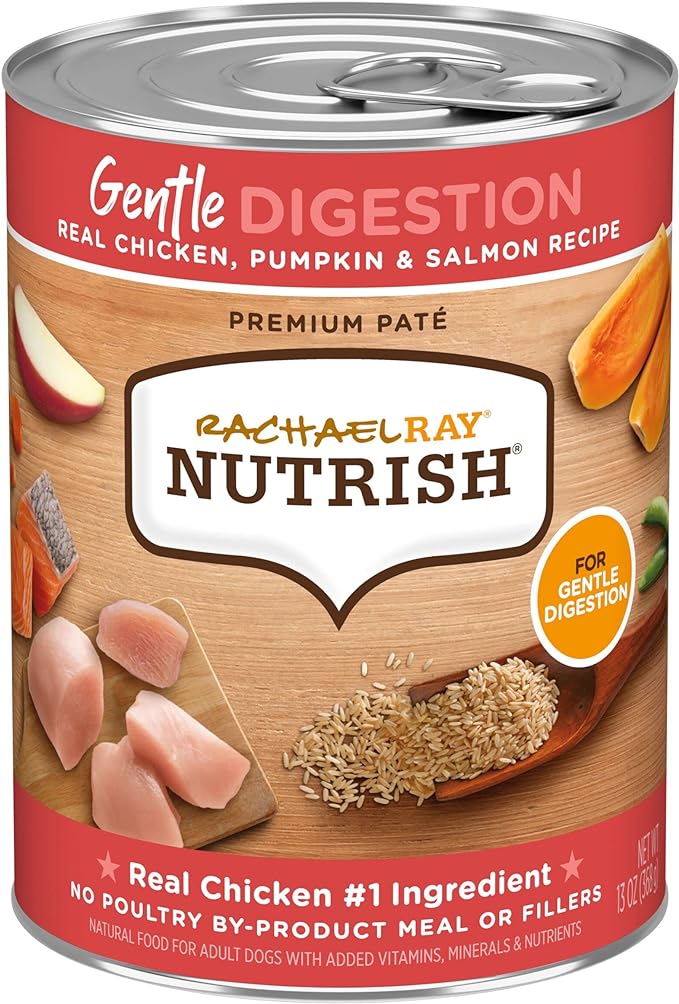 Rachael Ray Nutrish Gentle Digestion Premium Pate Wet Dog Food, Real Chicken, Pumpkin & Salmon, 13 Ounce Can (Pack of 12)