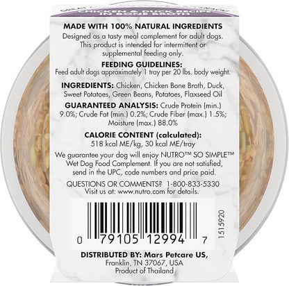 Nutro So Simple Meal Complement Adult Wet Dog Food Chicken & Duck Recipe in Bone Broth, 2 oz. Tubs, Pack of 10