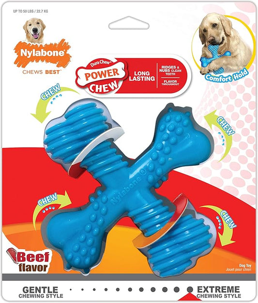 Nylabon Power Chew Comfort Hold X Bone Chew Toy for Dogs, Beef Flavor, Large - Up to 50 lbs. (1 Count)