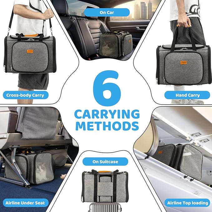Cat Carrier, Detachable Pet Carrier Airline Approved, 18"x13.4"x11.8" Large Expandable Space 3 in 1 Soft Sided Small Dog Travel Bag, Rabbit Cat Kennel, Pet Mobile Tent Outdoors Indoors (Grey)