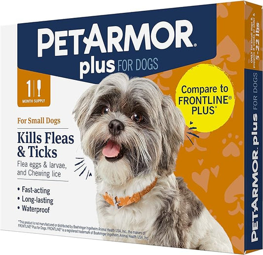 PetArmor Plus Flea and Tick Prevention for Dogs, Dog Flea and Tick Treatment, 1 Dose, Waterproof Topical, Fast Acting, Small Dogs (5-22 lbs)