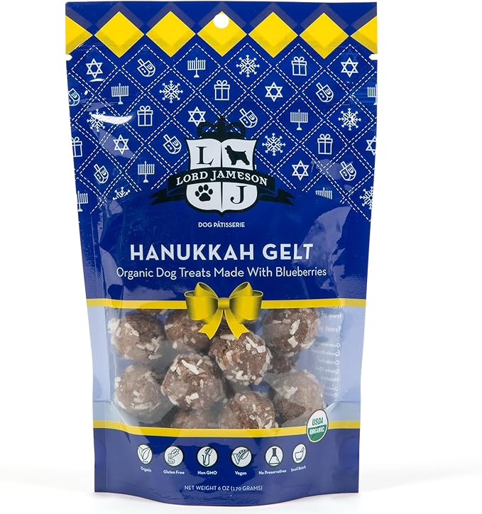 Hanukkah Gelt 6 oz - Dog Patisserie Treats, Holiday Collection, Organic, Soft & Chewy No-Bake Superfood Bites, Preservative Free