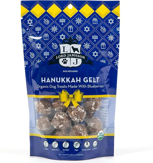 Hanukkah Gelt 6 oz - Dog Patisserie Treats, Holiday Collection, Organic, Soft & Chewy No-Bake Superfood Bites, Preservative Free