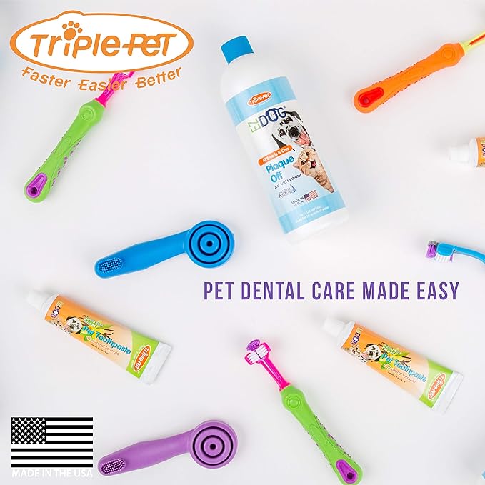 3-Sided Toothbrush For Brushing Dog's Teeth, Assorted Colors | Best Dental Care For Dogs For Fresh Breath | Small Breed Dog Toothbrushes, 2 Pack
