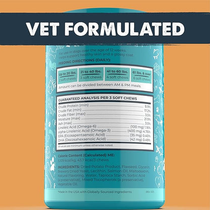 Mighty Paw Waggables Mighty Omega (Made in The USA, 120 Count) | Omega 3 Fish Oil Chew for Dogs. Salmon Oil for Dogs Skin and Coat Supplement. Soft Chew Fish Oil for Dogs - DHA & EPA, Bacon Flavor