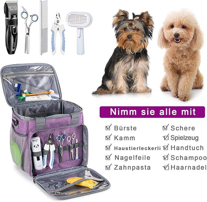 Pet Grooming Bag, Dog Grooming Supplies Organizer Tote Bag, Perfect for Pet Grooming Tool Kit Accessories-Purple