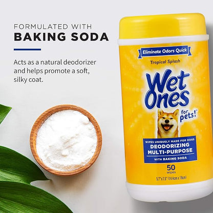 Wet Ones for Pets Deodorizing Multi-Purpose Dog Wipes with Baking Soda Dog Deodorizing Wipes for All Dogs in Tropical Splash Scent, Wipes for Deodorizing Dogs (Pack of 3,150 Count Total)