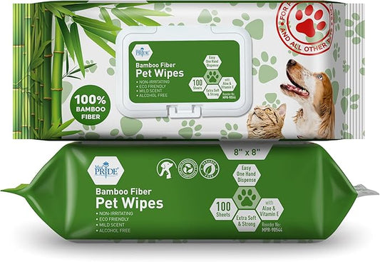 MED PRIDE Pet Wipes XL [Pack of 100 Wipes] 8”x8” - 100% Plant Based Bamboo Fiber Dog and Cat Cleaning Wipes with Aloe Vera- Alcohol and Paraben-Free Deodorizing Pet Wipes- Dog/Puppy Bath Wipes
