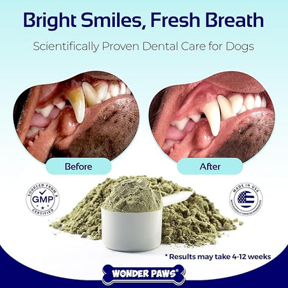 Dental Powder for Dogs – Teeth Cleaning & Dental Care Made Easy – Removes Plaque, Tarter, Stains & Freshens Breath – Plaque & Tartar Remover for Dogs of all Ages – 60 scoops