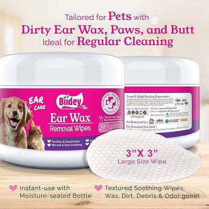Dog Ear Wipes, Ear Cleaner for Dogs and Cats, Relieve Ear Itching, Inflammation & Infections, Clean Ear Wax, Debris, Soothe & Deodorize, Natural Organic Essential Grooming Supplies, Paw Cleaner