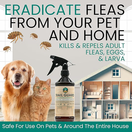 Trail Guard Natural Insect, Flea and Tick Spray for Dogs, Cats, People & Home - 16oz Plant-Based Insect & Tick Repellent for Dogs - Kid Safe - DEET Free - Flea and Tick Prevention, Tick & Flea Killer