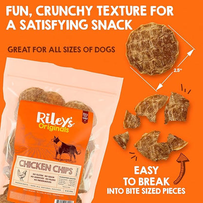 Riley's Waffles Chicken Chips for Dogs - USA Sourced Chicken Dog Treats Single Ingredient - Dehydrated Chicken Jerky for Dogs Made in USA Only - 16 oz