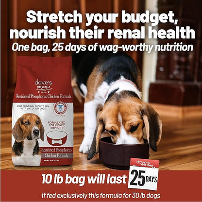 Dave's Pet Food Kidney Support for Dogs with Renal Support (Chicken Formula Crumble) Non-Prescription Low Phosphorus Restricted Diet Dog Food, Added Vitamins Minerals Taurine, Vet Formulated, 10 lb