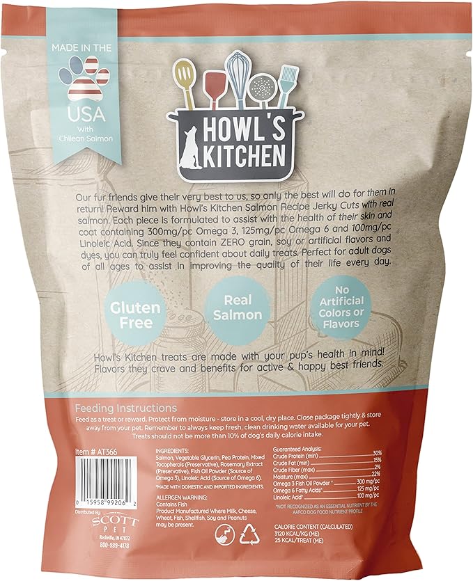 Howl's Kitchen Dog Treats, Jerky, Salmon Cuts, brown, (AT366)