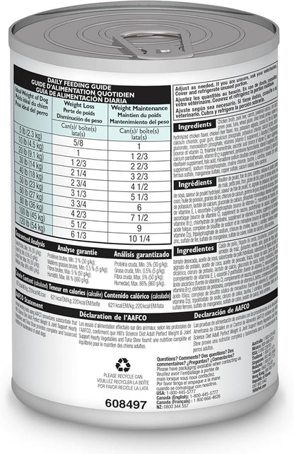 Hill's Science Diet Perfect Weight, Adult 1-6, Weight Management Support, Wet Dog Food, Tuna & Vegetables Stew, 12.5 oz Can, Case of 12