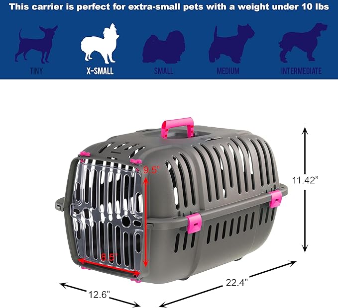 Ferplast Jet Pet Carrier: Value Dog Carrier Suitable for XS Dog Breeds & Small Cats, Assembled Dimensions: 22L x 14.5W x 13H inches, Fuchsia, (73043020PBUS)
