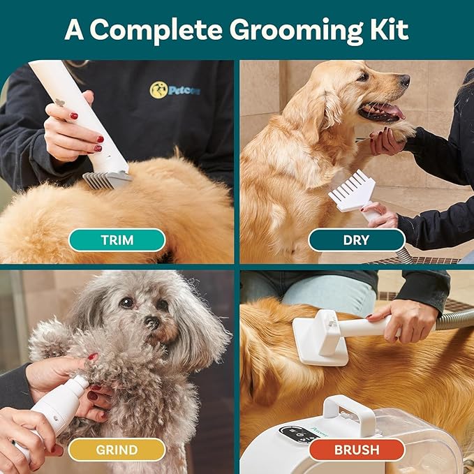 7 in-1 Dog Grooming Kit And Dog Hair Dryer, 60db low Noise Dog Grooming Vacuum, Pet Vacuum Grooming Kit, Dog Hair Vacuum, Dog Hair Dryer, Pet Dryer, Dog Blow Dryer, Cat Grooming Kit