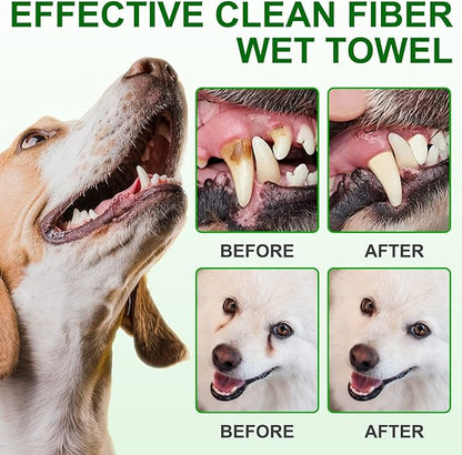 Dental Teeth Cleaning Wipes for Dogs & Cats, Remove Bad Breath by Removing No-Rinse Dog Finger Toothbrush, Disposable Gentle Cleaning Pet Dental Care Wipes, 50pc