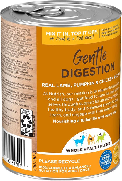 Nutrish Rachael Ray Chunks in Gravy Gentle Digestion Wet Dog Food, Real Lamb, Pumpkin & Chicken Recipe, 13 oz. Cans (Pack of 12)