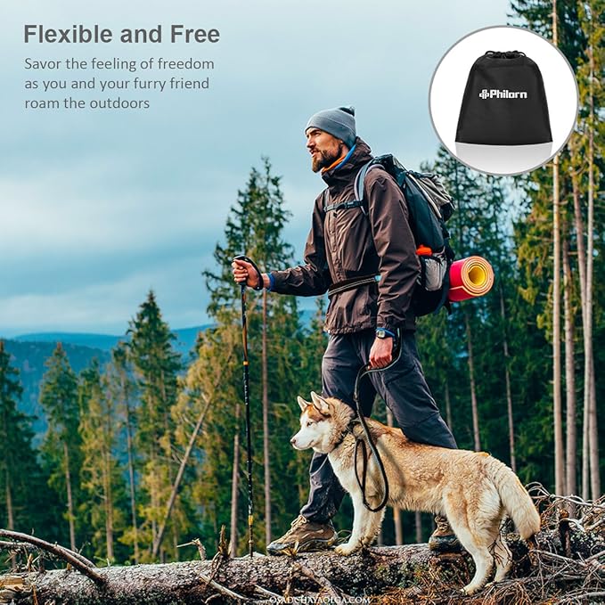 PHILORN Hands Free Dog Leash for Running, Jogging | Reflective Stitching, Adjustable Waist Belt(24"-47"), Phone Pouch, Shock Absorbing Dual Handle Bungee(47"-67") for Large Dog