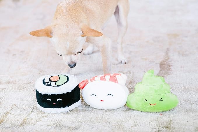 Pearhead Sushi Plush Toys, Durable Squeaky Dog Toy Set, Soft Chew Toys, Pet Owner Must Have Dog Accessory, Set of 3